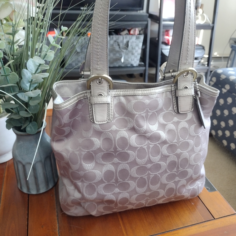 Coach Soho North South Metallic/Lavender Signature Tote Bag